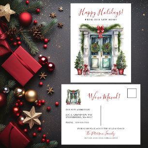 Happy Holidays New Home Front Door Moving Announcement Postcard
