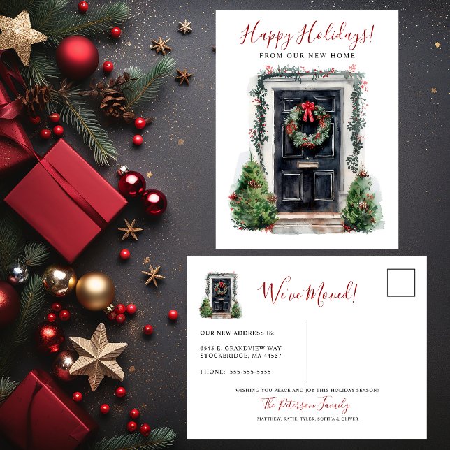Happy Holidays New Home Front Door Moving Announcement Postcard (Creator Uploaded)