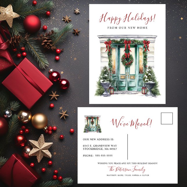 Happy Holidays New Home Front Door Moving Announcement Postcard (Creator Uploaded)