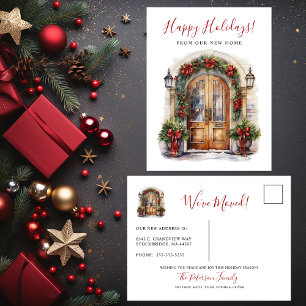 Happy Holidays New Home Front Door Moving Announcement Postcard