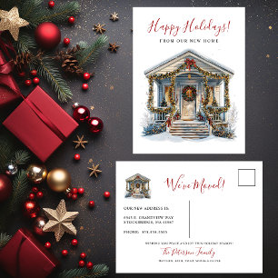 Happy Holidays New Home Front Door Moving Announcement Postcard