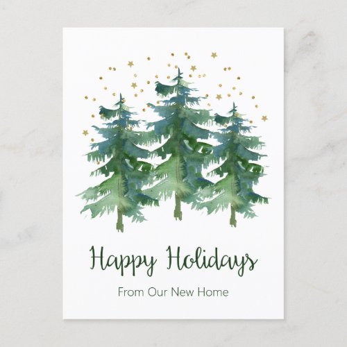 Happy Holidays New Home Pine Trees Announcement Postcard