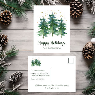 Happy Holidays New Home Pine Trees Announcement Postcard