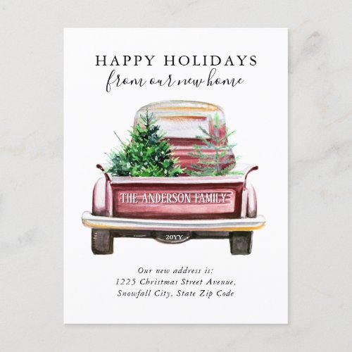 Happy Holidays New Home Vintage Red Truck Moving Announcement Postcard