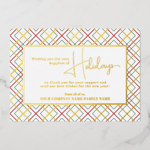 Happy Holidays New Year Business Plaid Corporate Foil Holiday Card