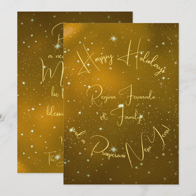 Happy Holidays New Year Stars Gold Typography Card (Front/Back)
