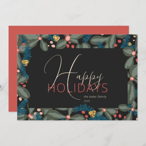 Happy Holidays Non_Photo Colorful Whimsical Red Ho Holiday Card