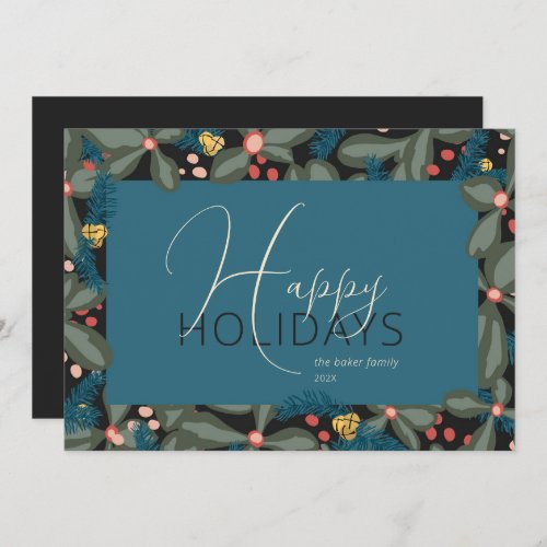 Happy Holidays Non_Photo Whimsical Teal Holiday Ca