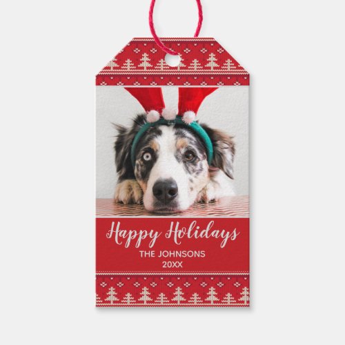 Happy Holidays Nordic Pattern Photo Gift Tags