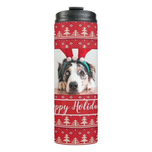 Happy Holidays Nordic Pattern Photo Thermal Tumbler
