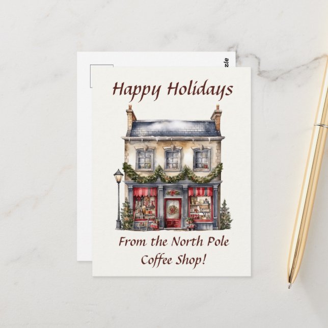 Happy Holidays North Pole Coffee Shop Postcard (Front/Back In Situ)