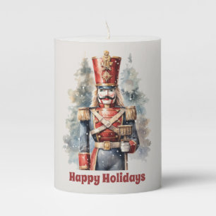 Happy Holidays nutcracker Christmas Pillar Candle