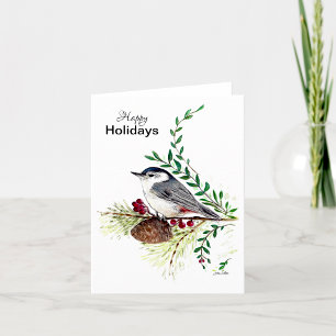 Happy Holidays Nuthatch Bird Card