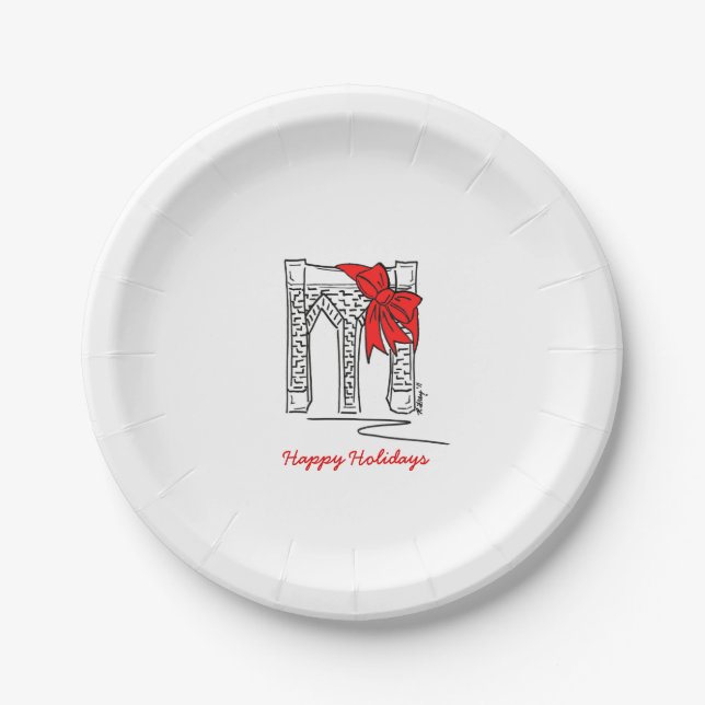 Happy Holidays NYC Brooklyn Bridge Christmas in NY Paper Plates (Front)