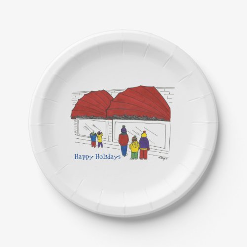 Happy Holidays NYC Window Shopping Christmas Paper Plates