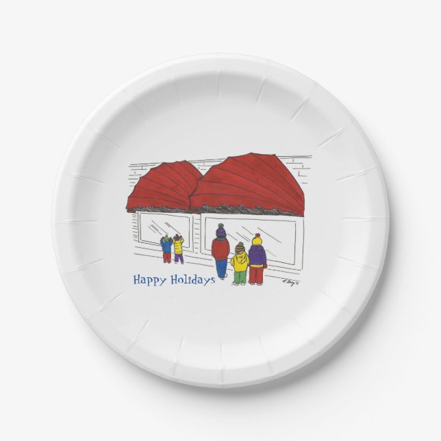 Happy Holidays NYC Window Shopping Christmas Paper Plates (Front)