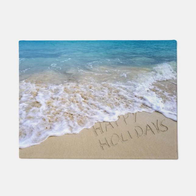 Happy Holidays Ocean Beach Doormat (Front)