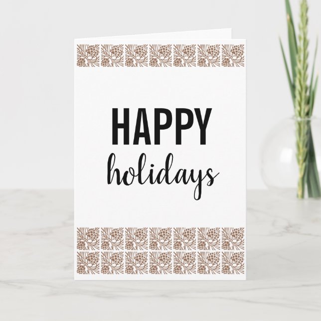 Happy Holidays Old Fashioned Pine Cone White Holiday Card (Front)