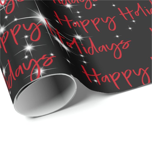 Happy Holidays on Black Wrapping Paper (Roll Corner)