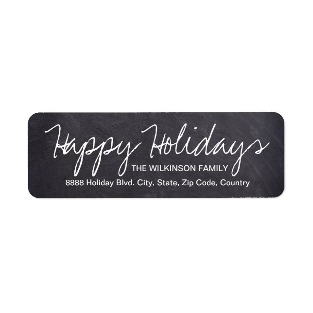 Happy Holidays on Chalkboard, family name Label (Front)