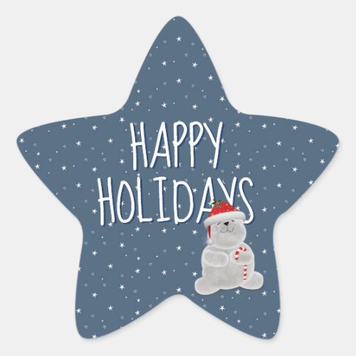 Happy Holidays On Stars and Polar Bear Star Sticker