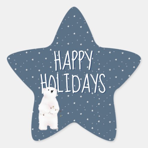 Happy Holidays On Stars and Polar Bear Star Sticker