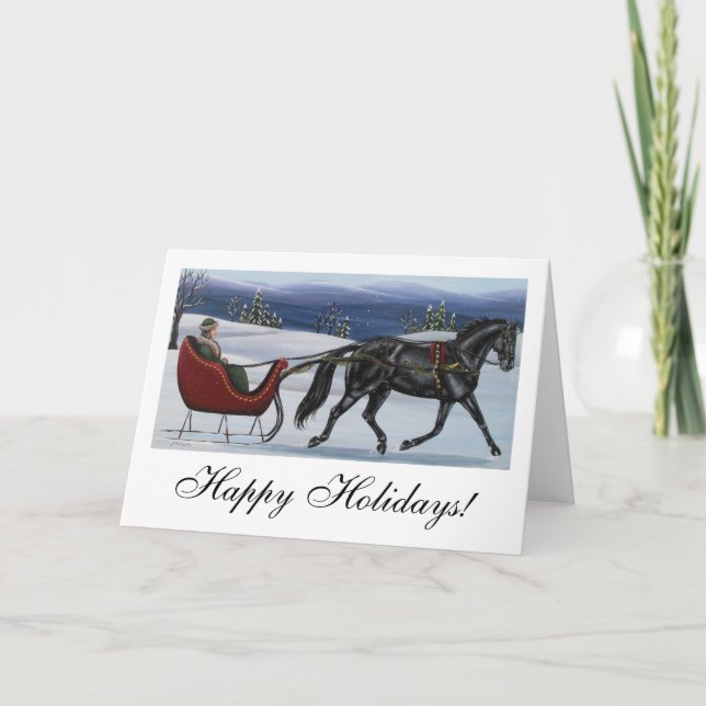 Happy Holidays One Horse Open Sleigh Holiday Card (Front)