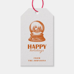 Happy Holidays | Orange & Grey Customizable Family Gift Tags