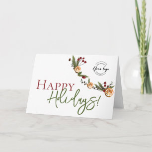 Happy Holidays Oranges wreath leaves Custom Logo Card