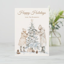 Happy Holidays Organic Watercolor Christmas Couple