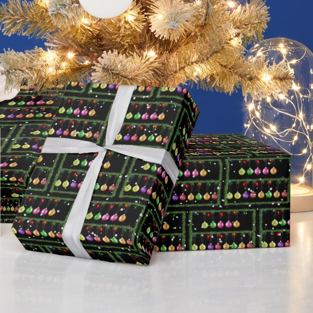 HAPPY HOLIDAYS Ornaments With Garland Wrapping Paper (Holidays)