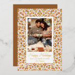 Happy Holidays Ornate Floral Photo Christmas Foil Holiday Card<br><div class="desc">Happy Holidays Ornate Floral Photo Foil Holiday Card Foil Stamped Christmas Cards features one of your favorite photos with the foil text overlay "Happy Holidays" in modern calligraphy script typography on a white background accented with a floral frame. Personalized your names or custom text below. Perfect for family and friends...</div>