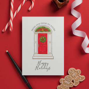 Happy Holidays Our Door Red Door Pineapple Wreath Holiday Card