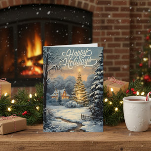 Happy Holidays Outdoor Christmas Personalized Holiday Card