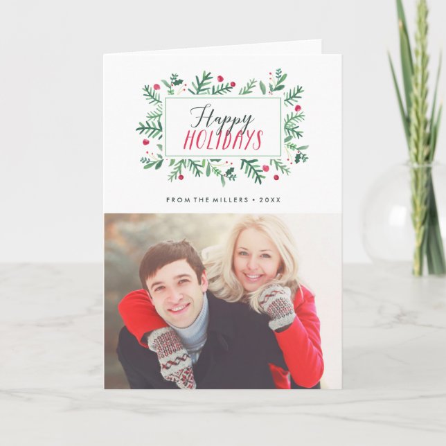 Happy Holidays Painted Botanicals Holiday Card (Front)