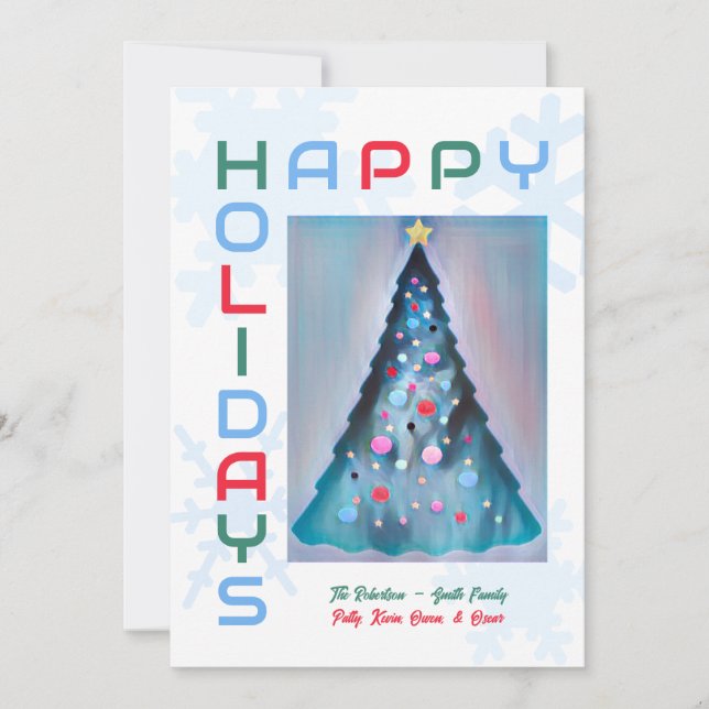 Happy Holidays Painted Christmas Tree Holiday Card (Front)