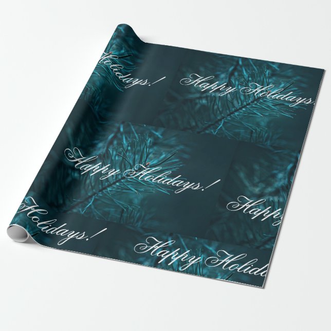 Happy Holidays Pale Green Pine Fir Tree Wrapping Paper (Unrolled)