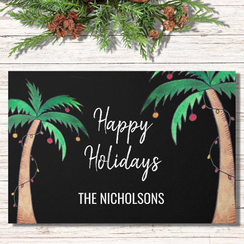 Happy Holidays Palm Trees Personalized  Doormat