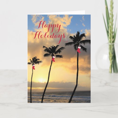 Happy Holidays Palm Trees  Stockings Card