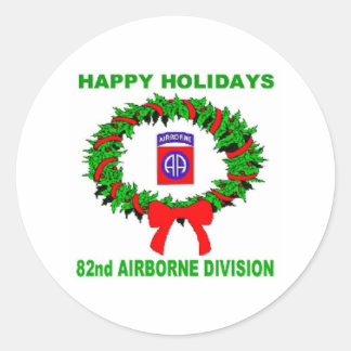 happy holidays, paratrooper,82nd classic round sticker