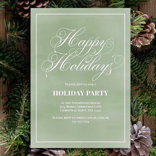 Happy Holidays Party Green Calligraphy Script Invitation