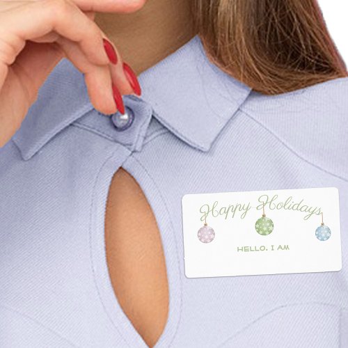 Happy Holidays Party Ornaments Paper Name Tag