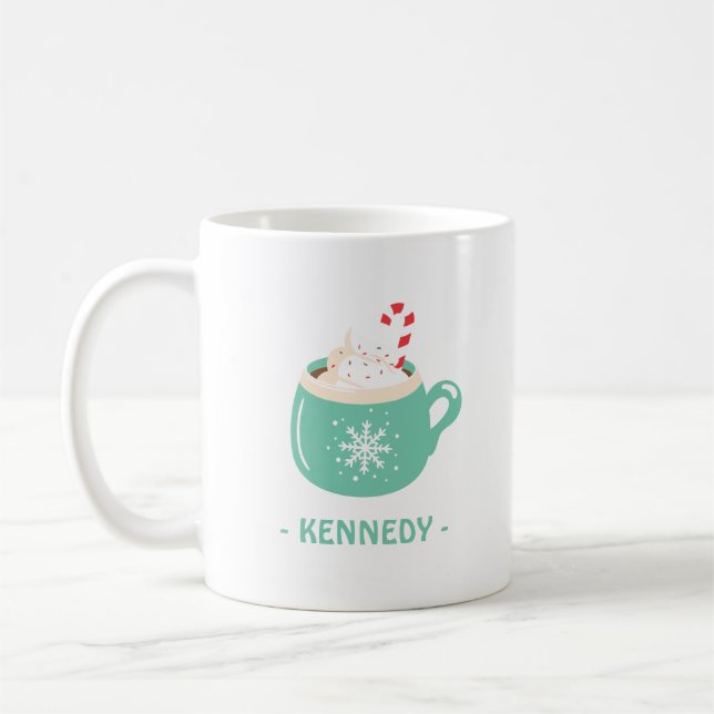 Happy Holidays Pastel Blue Hot Chocolate Cup (Left)