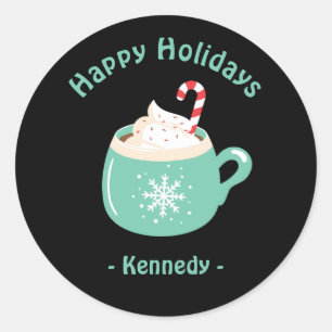 Happy Holidays Pastel Blue Hot Chocolate Cup Classic Round Sticker