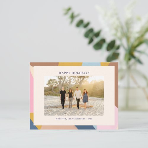 Happy Holidays Pastel Color Block Photo Modern Holiday Postcard