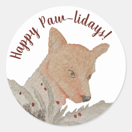 Happy Holidays Pawlidays Woodland Fox Classic Round Sticker