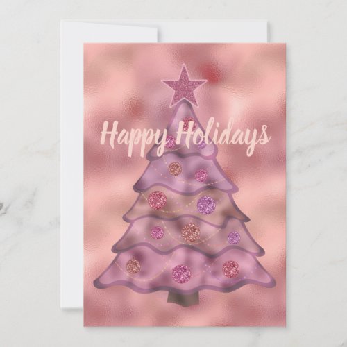 Happy Holidays Peace Joy Love Pink Christmas Tree Holiday Card