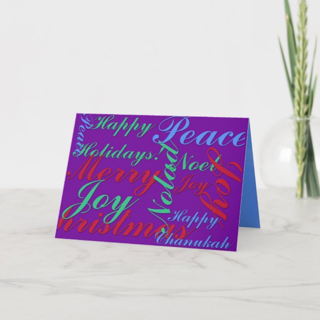 Happy Holidays Peace Joy Noel Merry Christmas Holiday Card (Front)