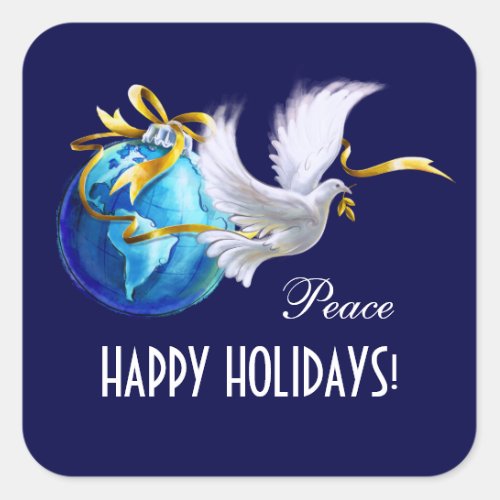 Happy Holidays Peace on Earth Custom Square Sticker