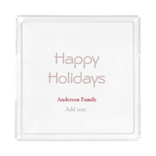 happy holidays peach gray family name date pastel acrylic tray